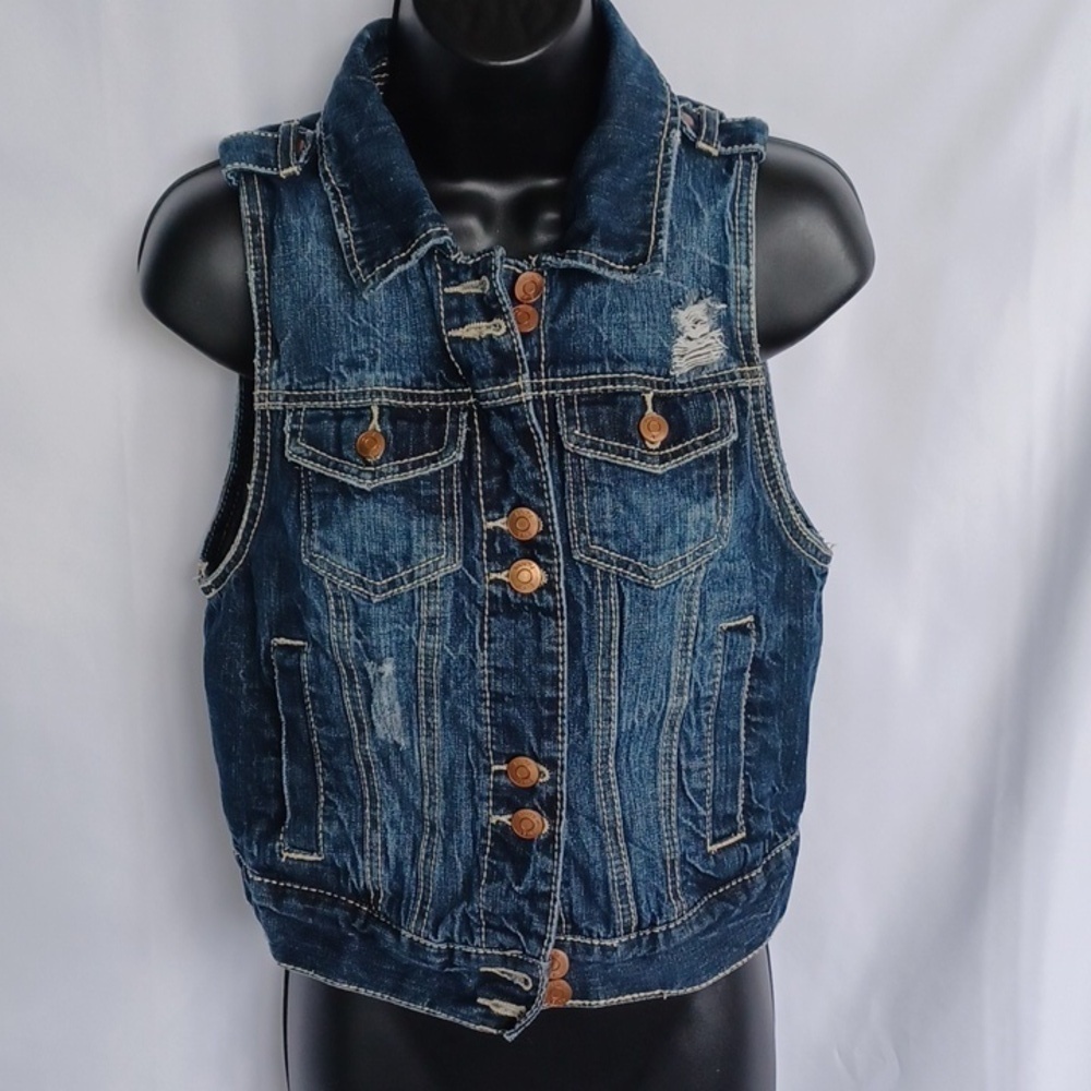Vanity Distressed Denim Vest Sz M Blue Dark Wash Retro Y2K Streetwear Emo